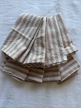 H&M Cream + Rose Striped Cotton Linen Napkins Set of 8